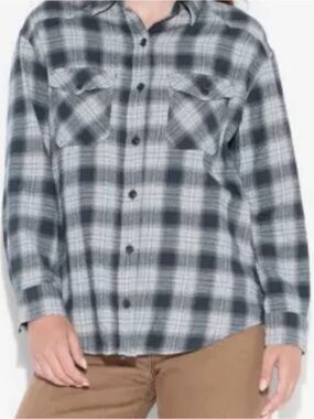 wild fable Gray & White Plaid Button-Up Shirt